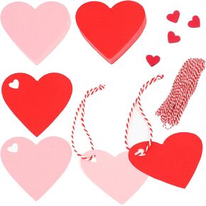 Derayee 100 PCS Valentine Gift Tags with String ، Heart Kraft Paper Tags for Wedding ، Walentine's Party DIY (Red ، Pink)