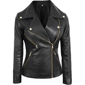 Womens Leather Jacket Asymmetrical - Real Lambskin Moto Biker Black Leather Jacket Women