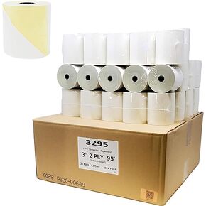 60GSM 2 Ply Carbonless Rolls 3 X 95 Feet Carbonless White/Yellow (50 Rolls - 1 Case) Kitchen Printer Paper Rolls With Honey Comb Core