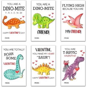 Valentine's Gift Stickers, 60 Pcs Kids Valentine's Cards, Rectangle Present Labels, Dinosaur Sticker Name Tags for Gift Wrapping - A02