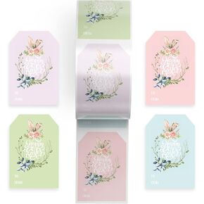 Mobiusea Creation Easter Tags Stickers | 100-Pack for Easter Basket and Easter Gift Bags, Happy Easter Gift Tags | 3 x 2 inch | Pastel Color Assortments | Easter Tag Labels