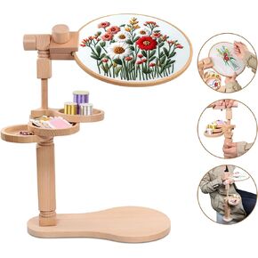 Embroidery Hoop Stand, Embroidery Holder with Disc, Rotated Cross Stitch Stand Lap, Easy to Use Beech Wood Embroidery Hoop Holder, Hands Cross Stitch Stand for Art Craft Sewing Needlework Projects