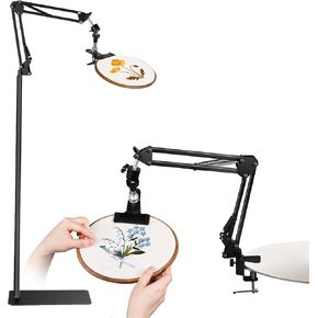 Adjustable Embroidery Hoops Stand for Hand Work,Cross Stitch Frame with 360° Rotation, Embroidery Desktop Stand Suitable for Embroidery Kit,3-in-1 Hoop/Tablet/Phone Holder Floor&Desktop Stand,Black