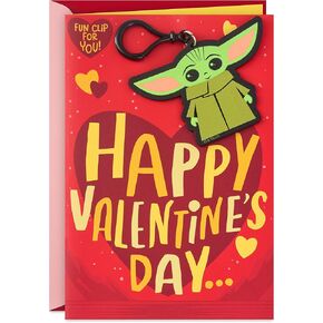 Hallmark Star Wars Valentines Day Card for Kid with Removable Backpack Clip (Baby Yoda), May the 4th