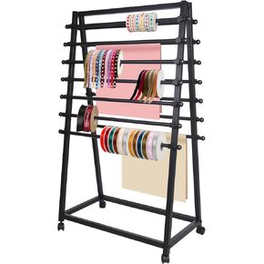 Ribbon Organizer 15 Tier Ribbon Holder Organizer Rack Double-Sided Metal Ribbon Holder Freestanding Movable Present Wrapping Craft Ribbon Storage Shelf for Craft Room Cake Shop Florist