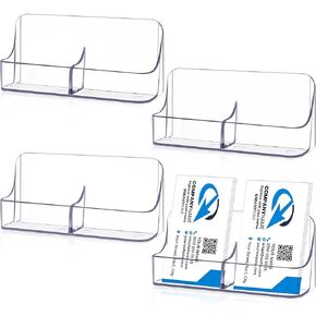 4 حزمة حامل بطاقة العمل العمودية ، Clear Acrylic 2 Pocket Desktop Card Card Card Card Vertical Business Card للمنزل والأعمال والمعرض ، ما يصل إلى 100 بطاقة