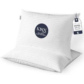 Bed Pillows -Medium/Flat, Full Size Set of 2, Down Alternative Filled Pillows - Soft Supportive Fluffy Pillows for Back, Stomach or Side Sleepers, Machine Washable, (Stripe, Standard)
