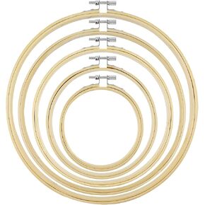 5 Pieces Bamboo Embroidery Hoops - Round Circle Cross Stitch Hoop Ring(4", 6", 8", 9", 10") Set for Embroidery, Home Ornaments, Craft Sewing