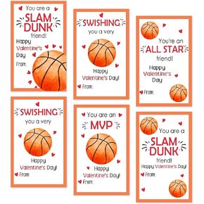 6 Style Basketball Happy Valentine Gift Tag Sticker, Theme Label Sticker for Wrapping Present, Basketball Anniversary Valentine Party Supplies Decor-A03