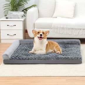 Washable Small Dog Bed Mat,Soft Dog Bed with L-Shaped Bolster, Cozy Plush Pet Bed Pad with Non-Skid Bottom