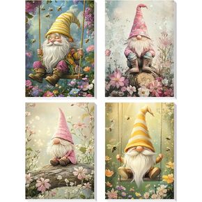 RICUVED Paint by Number for Adults Framed Canvas, 4 Pack Paint by Number Kits Gnome Arts and Crafts for Adults Beginner, Easy DIY Flowers Acrylic Oil Painting Number Kits for Home Wall Decor(8X12inch)