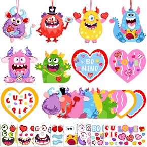 45 Pack 24 Sets Valentine Day Craft Kits for Kids, DIY Craft Ornament Valentine Class Game Activities Paper Craft Hanging Ornament Valentine Day Decoration Preschool Home Valentine Monster Craft