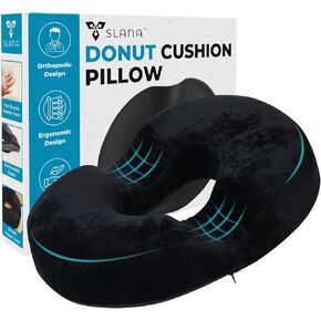 Donut Pillow Seat Cushion, Donut Chair Cushions for Postpartum Pregnancy & Hemorrhoid Pillow -Tailbone Pain Relief Cushion - Memory Foam Seat Cushions for Office & Home Chairs (Black)