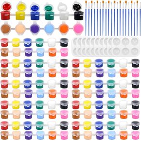 10 Pack Mini Acrylic Paint Set, 150PCS Acrylic Paint Strips for Kids Adults Art & Craft Painting, 12 Colors Washable Acrylic Paint Set Bulk for Home Classroom Birthday DIY Favors with Palettes and Brushes (3ML)