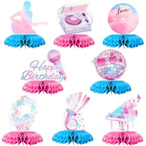 8Pcs Popular Birthday Party Decorations, Music Party Honeycomb Centerpieces, Music Theme Party Supplies for Girls Birthday Fans Celebration