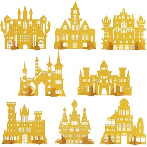 Tenare 8 Pieces Gold Glitter Princess Castle Centerpiece Princess Theme Table Decorations for Baby Shower Birthday Party Table Christmas
