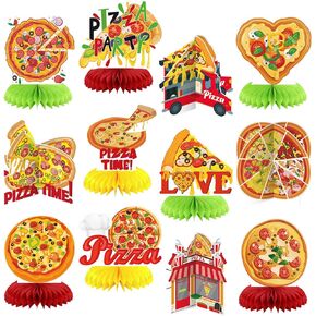 12 Pcs Pizza Party Honeycomb Centerpieces Decorations Pizza Birthday Party Favors Table Sign for Birthday Baby Shower Food Supplies