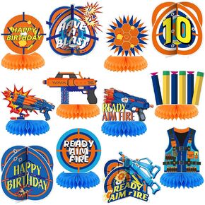 Pickmesh 12 Pieces Dart Birthday Party Decorations Gun Birthday decoration supplies Dart Honeycomb Centerpieces Dart Party Favors Dart decoration Table Toppers for War Party Supplies