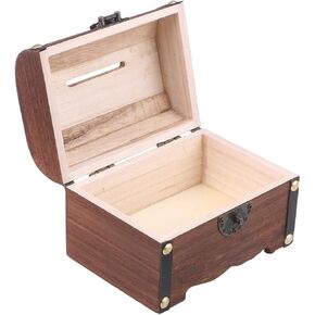 Zerodeko Wooden Treasure Treasure Bank مع قفل وموني أموال المربع المربع المربع الادخار Kids Coins Vintage فريدة من نوع