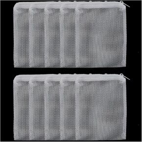 10PCS 10x15cm White Polyester with Zip Aquarium Filter Media Bags Reusable Aquarium Filter Media Mesh Bag for Fountains Fish Tank Gardening Fishing Filtration