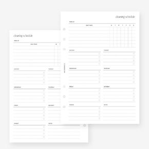 A5 Cleaning Schedule Planner Insert Agenda Refill for Filofax A5, Kikki K Large, LV GM sized 6 ring agendas, 5.8 x 8.3