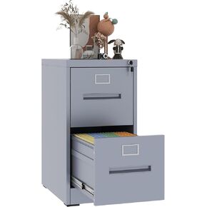 2 Drawers Filing Cabinet Vertical Grey File Cabinets for Hanging Folders Letter/Legal/A4/F4 Size, Metal 2 Drawer File Cabinets for Home Office (Assemble Required)