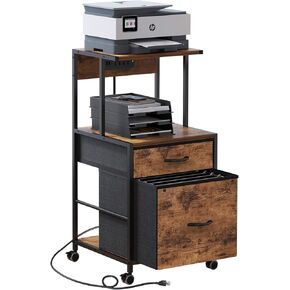 2-Drawer File Cabinets for Home Office, Filing Cabinet with Charging Station, Vertical Office Cabinet with Open Storage Shelf, Printer Stand with Drawer Fits A4 or Letter Size for Home Office