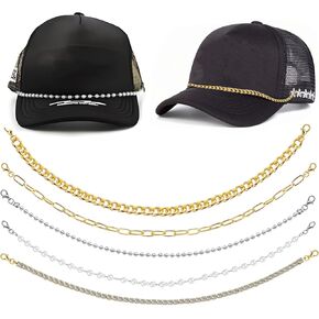 5 Pcs Trucker Hat Chains Baseball Cap Accessories Hat Chains for Women Trucker Hat Pearl Metal DIY Hat Bill Chains Belt Chain Man Pants Chains, Bag Charm Chain for Mesh Baseball Cap Purse