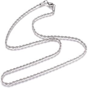 FASHEWELRY 10Pcs 2.4mm Stainless Steel Twisted Rope Chain Necklace 19.7" Unisex Chain Link Necklace with Lobster Clasp for Women Men DIY Jewelry Making Findings