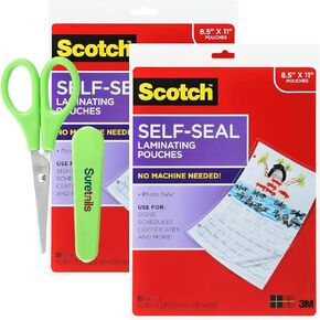 Scotch Self-Sealing Laminating Pouches, 10.62 Oz, 10-Pack, Letter Size, Peel-And-Stick, Green in Kuwait
