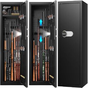 Fireproof Gun Safe Rifle, Deeper and Larger Long Gun Safes for Home Rifle and Pistols, Heavy Duty Anti-Theft Gun Cabinets for Rifles with 3 Pistol Rack & Silent Mode