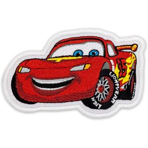 Racer Car Embroidered Patch - Kids Iron-On Cartoon Applique - Embroidered Lightning Speed Detail, Durable and Easy to Apply, 3.7 x 2.4 inches