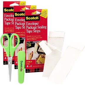 Scotch Envelope/Package Sealing Tape Strips 2" x 6" Clear 50 Per Pack Bundle with Suretails Paper Scissor (3750P2CR) [Pack of 3] in Kuwait