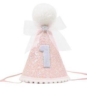 Lace Bowknot Pink Birthday Cone Hat - Baby Girl Princess Crown, Party Decoration, Photo Prop