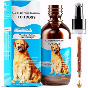 Dog Multivitamin Liquid, Dog Multivitamin Drops Supplements with Glucosamine & Probiotics, Pet Vitamins for Heart Health, Bones, Joint, Skin & Coat, Bladder, Immune System Support, All Ages & Breeds