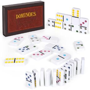 Dominos Set for Adults,Classic Dominoes Game with Leather Case,Double Six Dominoes,28 Dominos Tiles,Travel Dominoes Set,Classic Party Board Game for Family Game Night Dominoes for 2-4 Players Gift