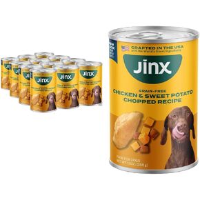 Jinx Wet Dog Food Pate, Grain Free, Made with Real Chicken, Bone Broth & Sweet Potatoes, No Fillers, for All Lifestages, 13oz Cans, 12 Pack