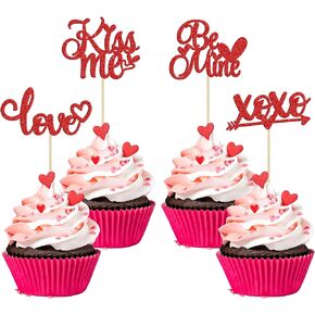 1 Pack Happy Birthday Cake Topper with Love Heart Glitter Valentine's Day Cake Picks Love Theme Baby Shower Kids Birthday Party Cake Decorations Supplies Pink