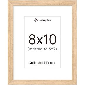 upsimples 8x10 Picture Frame, Natural Solid Wooden Picture Frames, Display 5x7 with Mat or 8 x 10 Without Mat, Wall or Tabletop, 1 Pack
