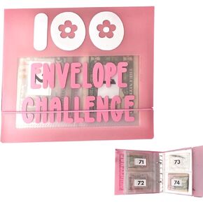 Mini 100 Envelopes Money Saving Binder, Storage Saving Budget Book for 100 Envelopes Money Saving Challenge Kit, Gift as a Challenge Book for Lovers to Save $5,050 (Pink)