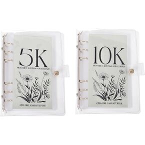 2 Pack 12-Month Envelopes Money Saving Challenge Binder 5K Dollars & 10K Dollars, Clear 12 Month Savings Challenges Book and Planner, 7.5 x 5.3 Inch