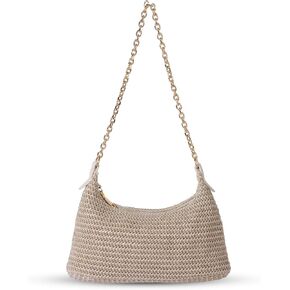 Handwoven Straw Beach Bag for Women - Lightweight Summer Tote Shoulder Purse for Vacation & Travel (Black)