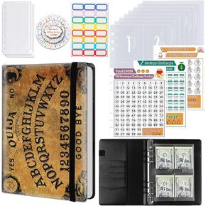 100 Envelopes Money Saving Challenge, A5 Budget Binder with Cash Envelopes & 3 Budgeting Planner Trackers to Save $5,050 Money ，Savings Challenge Book for Organizer, Ouija Board Spooky