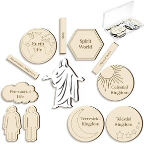 6 Sets of Plan of Salvation Teaching Kits Gift Each Set Includes 12 Wooden Pieces and a Plastic Storage Box for Lds Missionary Gifts Family Youth Home Evening Teaching Tool