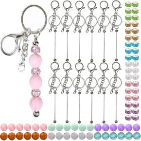 84Pcs Beadable Keychains Set,Keychains Bulk for keychain making Accessories with beadable keychain bar Silicone Beads Spacer Beads