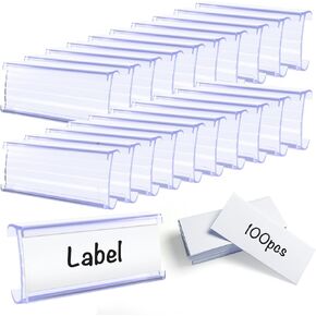 100 Pcs Wire Shelf Label Holders Plastic Wire Label Holder Shelf Tags for Wire Shelving Metro Shelving Clips Shelf Label Clips with Label Paper Inserts, Compatible with 1-1/4 Inch Shelves