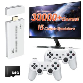 JAnimauxx Mini Retro Game Console with Built in 30000+ Classic Games, Game Emulator Console Compatible with 15 Emulators, Portable Video Game Console for TV, Retro Stick with 2 Game Controllers