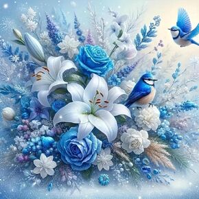 MOMDEDP 5D Bird Diamond Painting Kits for Adults Beginners, Rose Flower Diamond Art Kit,DIY Full Round Drill Diamond Dot Lily Gem Art Kits for Adults,Home Wall Decor 11.8x11.8 Inch