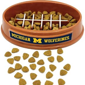NCAA Super-Bowl - Michigan Wolverines Slow Feeder Dog Bowl. Football Design Slow Feeding Cat Bowl for Healthy Digestion. Non-Slip Pet Bowl for Large & Small Dogs & Cats