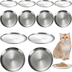 12 Pieces Stainless Steel Cat Food Bowls, Small Shallow Cat Food Bowls 6.7 inch Cat Wet Feeding Bowls Flat Cat Dish Small Pet Plate for Kittens Cat Ferrets Stray Cats